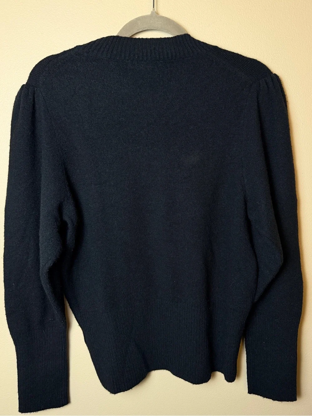 J.Crew Puff Sleeve Crewneck Sweater Supersoft Yarn Black Merino Alpaca Size M